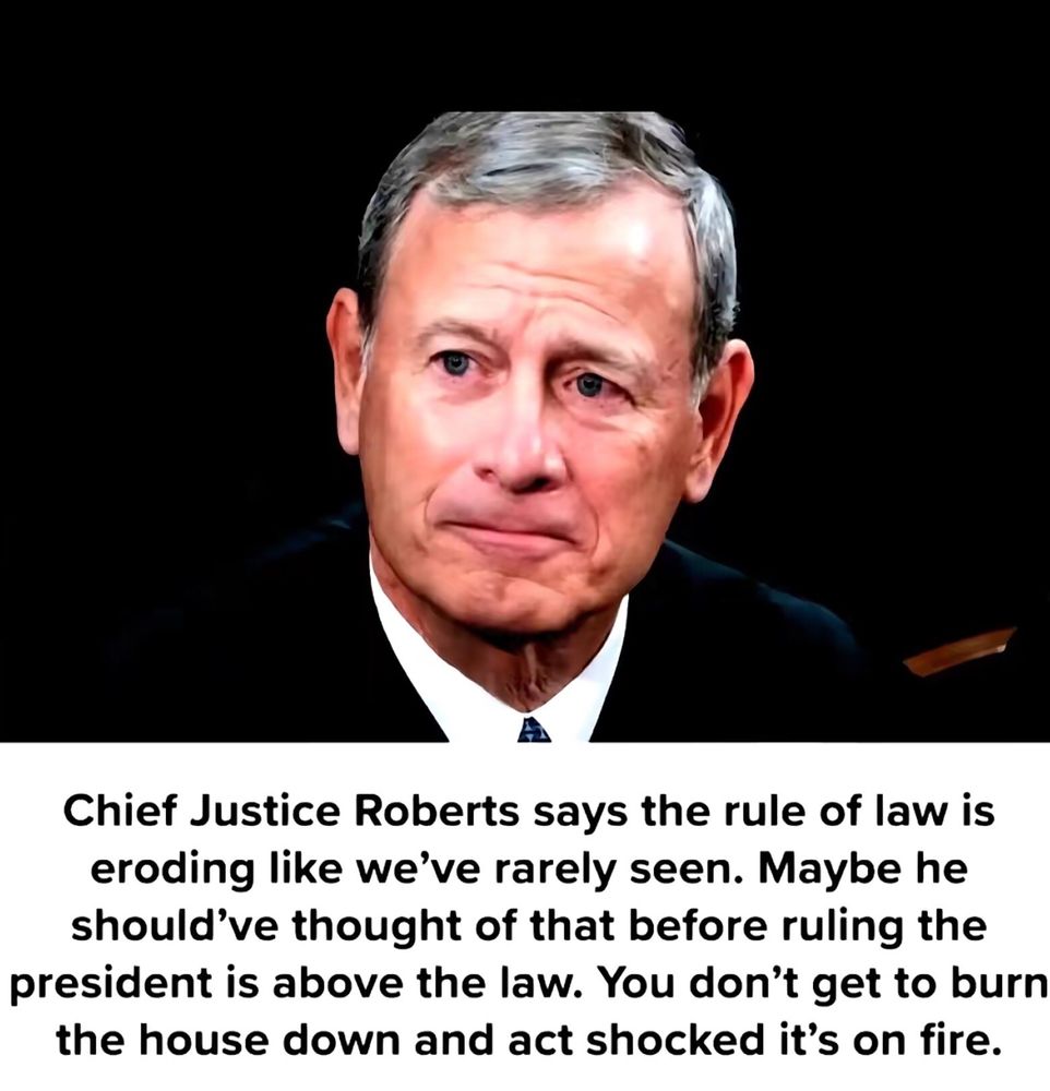 Photo of Chief Justice Roberts with black type beneath. 