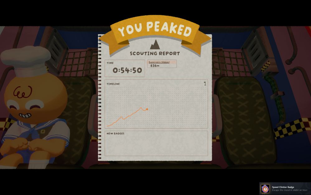 I'M A PEAK SPEED FREAK - a screenshot of me reaching the summit in 0:54:50 mins