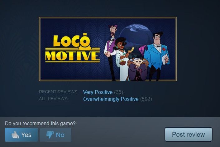 Screenshot of the Steam review page 