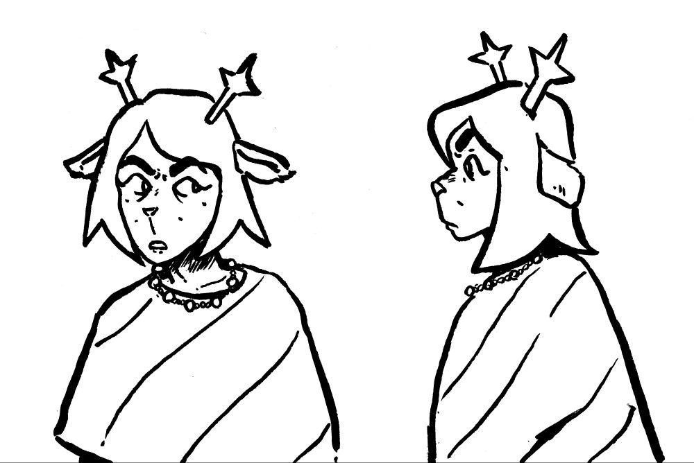 a front facing and side profile of Carol Holiday from deltarune