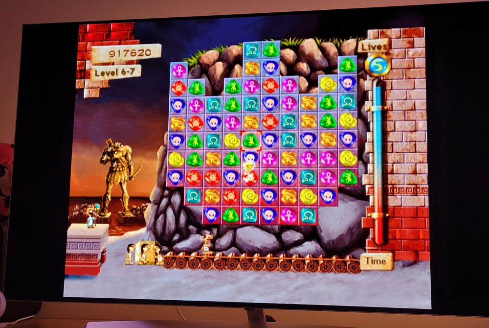 Screenshot of Seven Wonders of the Ancient World, a surprising competent Bejeweled clone for PlayStation 2.
