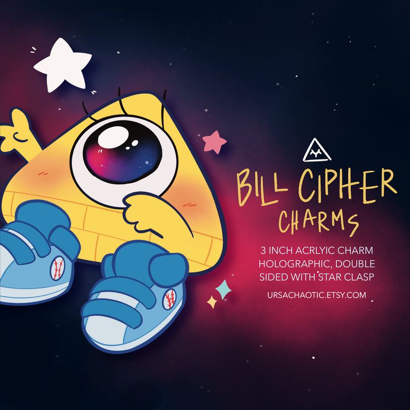 Charm of baby Bill Cipher from Gravity Falls reaching up for a star 