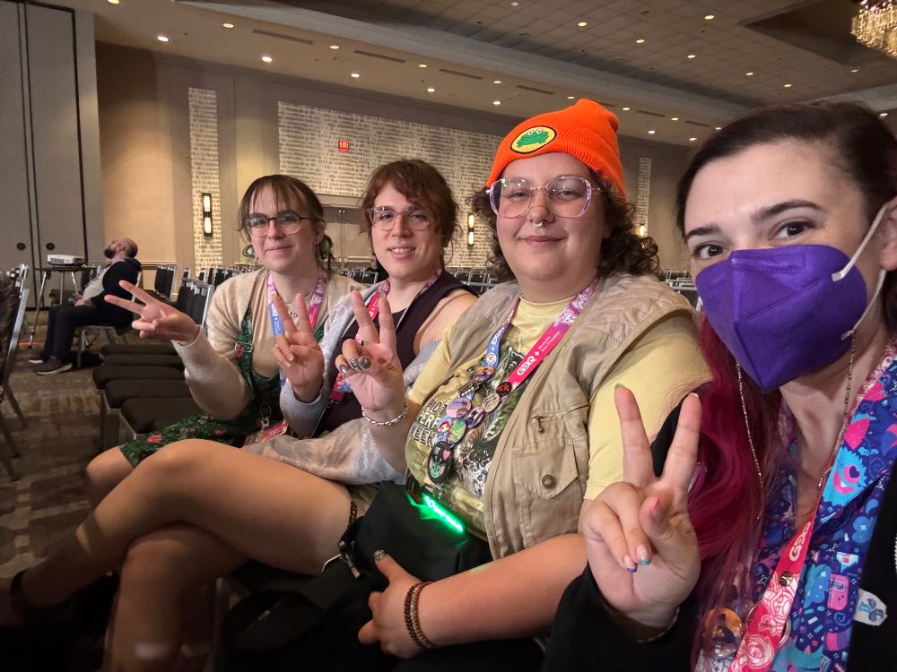 Crime, Lazlo, Casey, and Myserval in the stream room watching Nubby’s Number Factory.