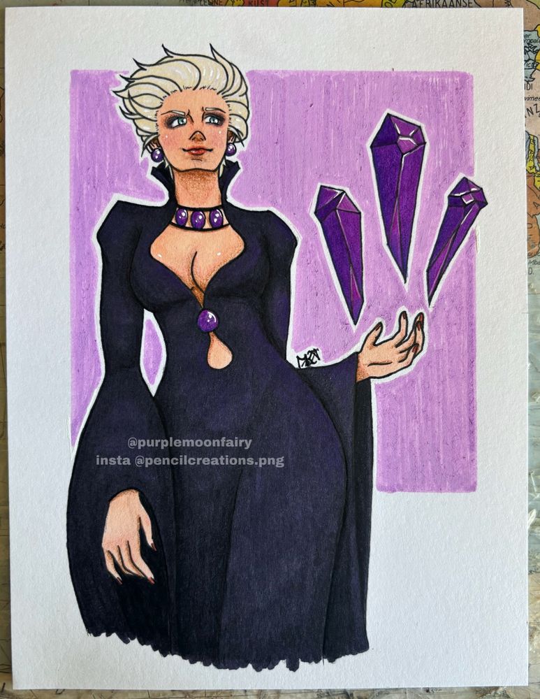 fanart of Bierce from Dark deception using her magic and in front of a purple background