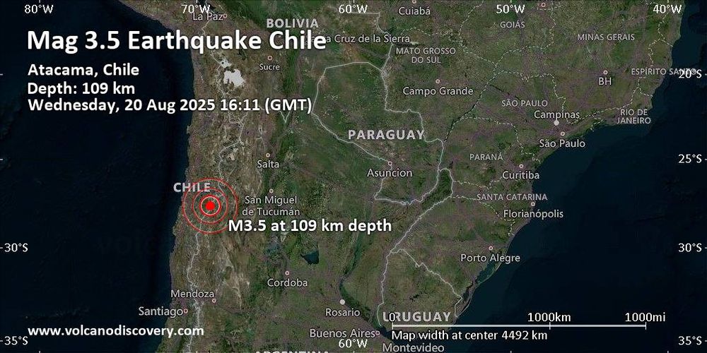 Terremoto leve magnitud 3.5 a 109 km de profundidad 