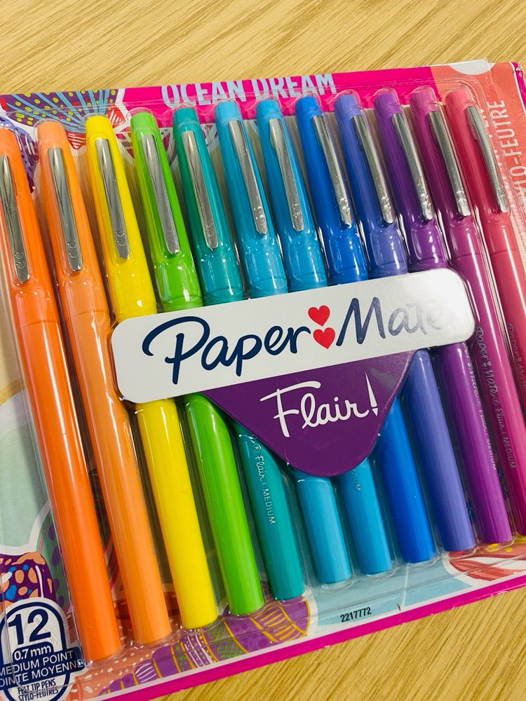Rainbow coloured pack of felt tip pens that are going to make me WRITE!