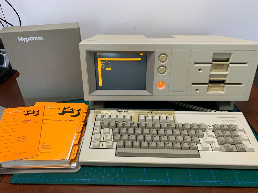 Here is the Dynalogic Hyperion running Lotus 1-2-3.  This is version 1.1a and was specially packaged for sale with the Hyperion branding and special Hyperion keyboard template.  