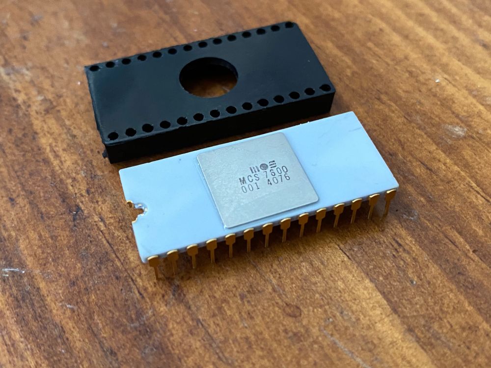 This is a picture of an MOS 7600-001 PONG chip and original holder.  It's never been used.  I got it from an early Commodore employee.