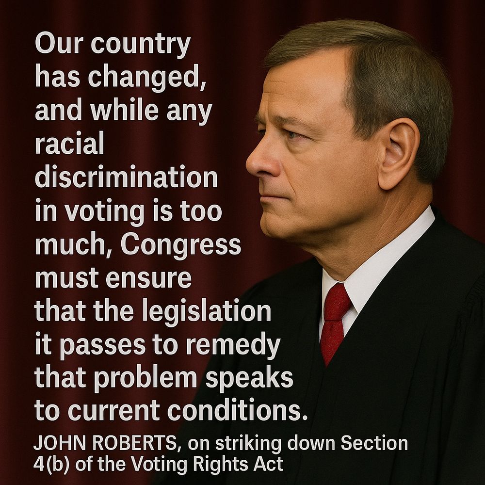 Chief Justice John Roberts defending the Court’s decision to water down the Voting Rights Act.