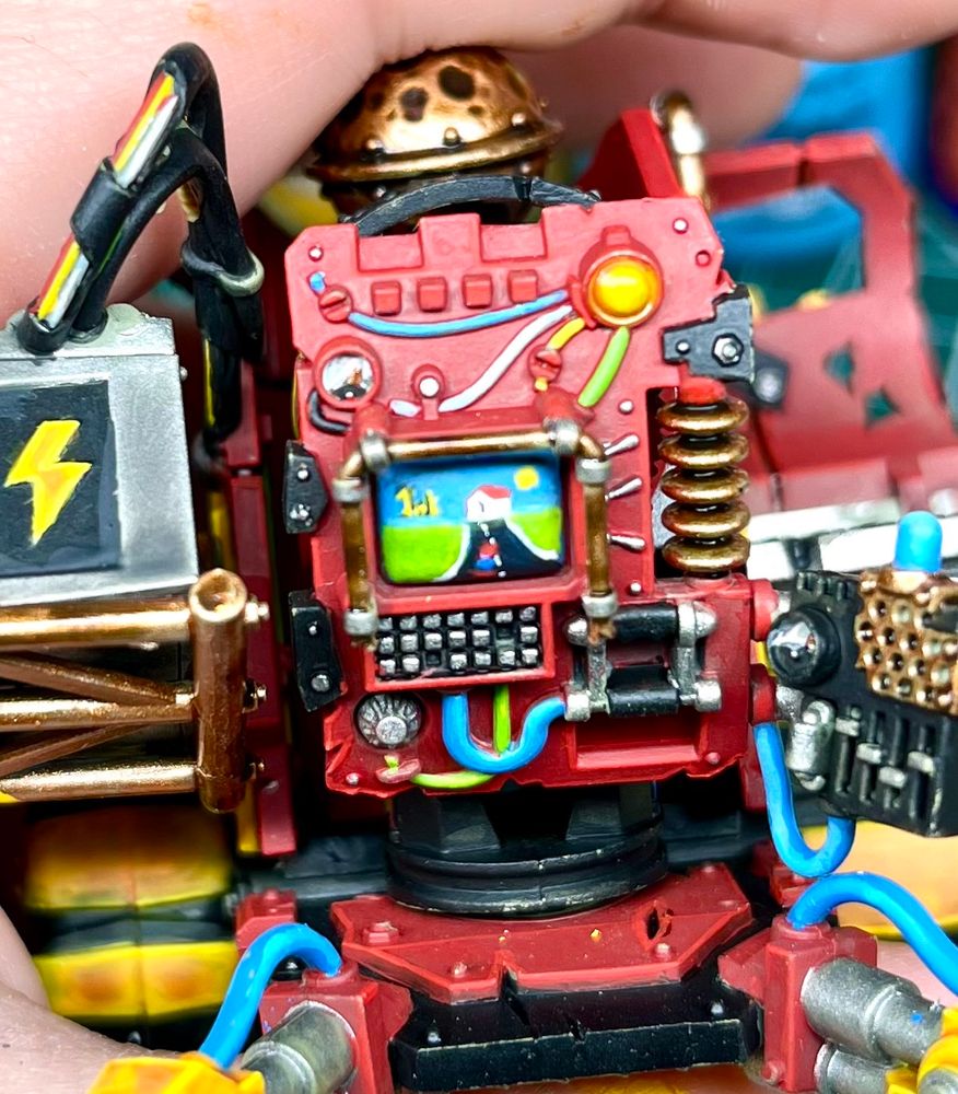A big ork gun control panel with the screen painted like Mario kart 