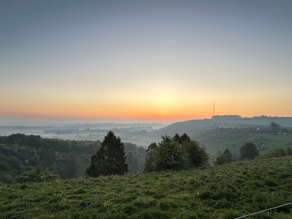 Sunrise over Watership Down. 