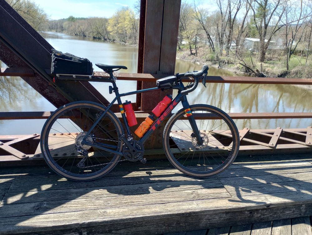 My Trek Checkpoint ALR5 loaded for max fun and adventure with gravel tires this time. This bridge has been featured in films like "The Quiet Place"