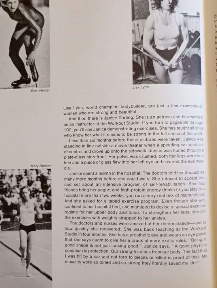 Paragraph detailing Janice Darling's injury and subsequent recovery aided by fitness and determination.