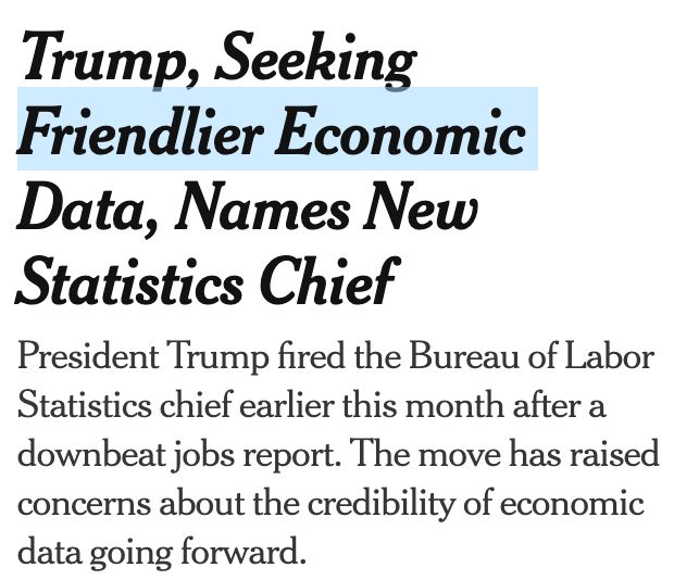 Trump, Seeking Friendlier Economic Data, Names New Statistics Chief

President Trump fired the Bureau of Labor Statistics chief earlier this month after a downbeat jobs report. The move has raised concerns about the credibility of economic data going forward.