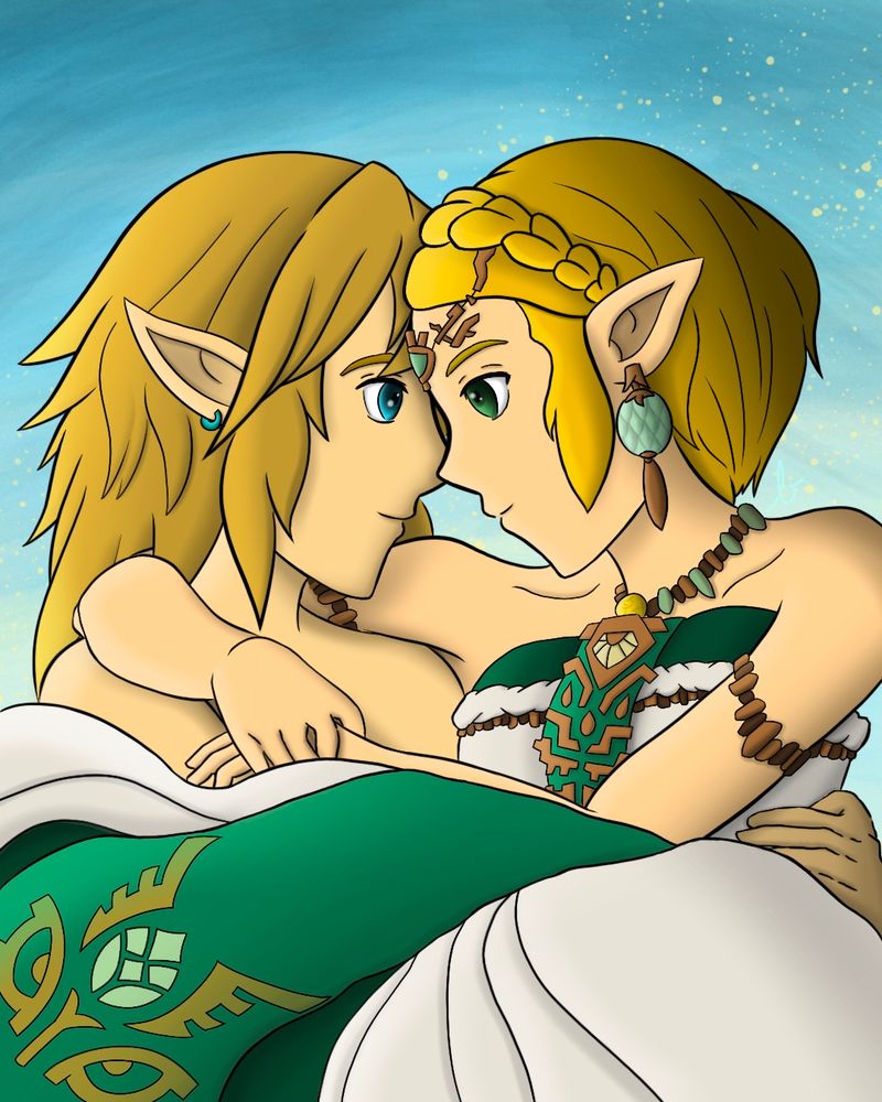 Link bridal carrying Zelda (from Tears of the Kingdom) 