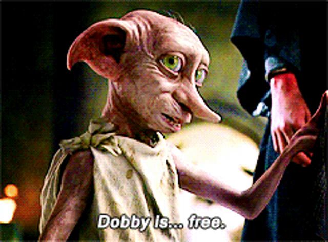 a picture of a dobby from harry potter that says dobby is free