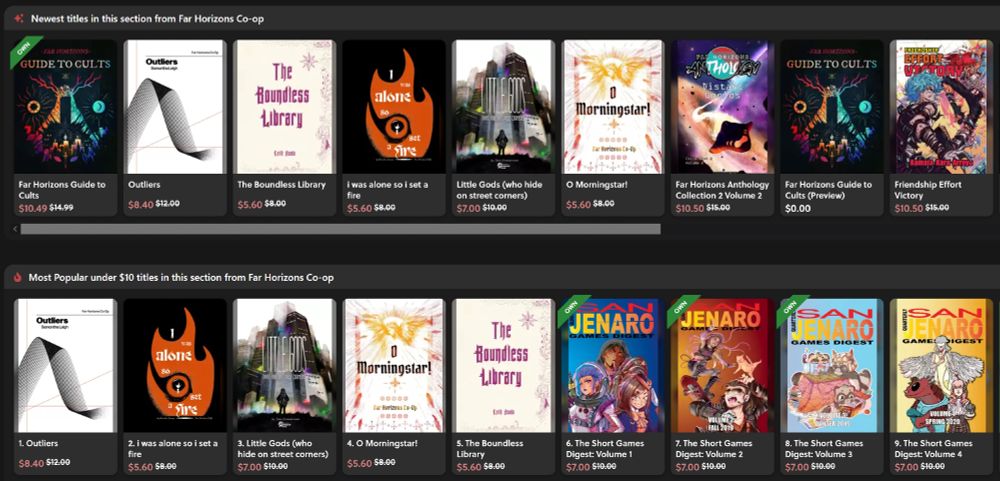 A screenshot showing off the (On average) 40% off sales on Far Horizons Co-op games.