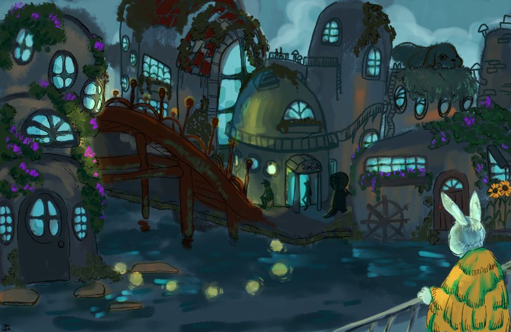 An image of a cozy looking town overlooking a haunted river. 