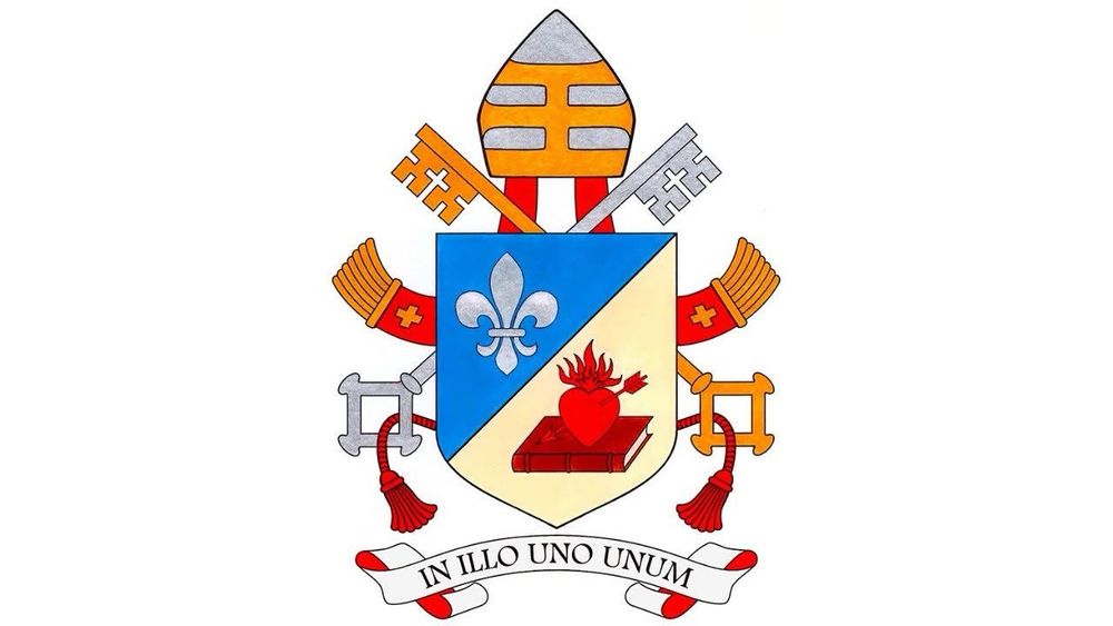 Pope Leo XIV's coat of arms offers a clear reflection of his Augustinian roots and the values he seeks to promote during his pontificate, particularly unity and communion within the Church.

The shield is divided diagonally into two sections. The upper half features a blue background with a white lily.

The lower half of the shield has a light background and displays an image that recalls the Order of Saint Augustine: a closed book with a heart pierced by an arrow. This is a direct reference to the conversion experience of Saint Augustine himself, who described his personal encounter with God’s Word using the phrase: “Vulnerasti cor meum verbo tuo” - “You have pierced my heart with your Word.”

Pope Leo XIV has also chosen a motto that reflects this Augustinian tradition: In Illo uno unum, which means “In the One, we are one.” The phrase is taken from Saint Augustine’s Exposition on Psalm 127, where he explains that “although we Christians are many, in the one Christ we are one.”

More: https://www.vaticannews.va/en/pope/news/2025-05/pope-leo-xiv-s-motto-and-coat-of-arms.html