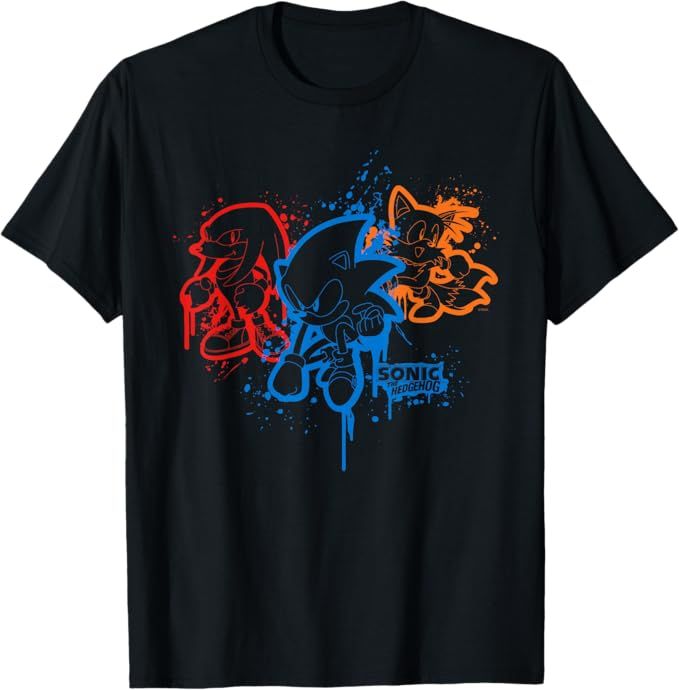 Crafted from 100% cotton, experience the speed and style of Sonic the Hedgehog with this official, high-quality spray paint T-shirt. 