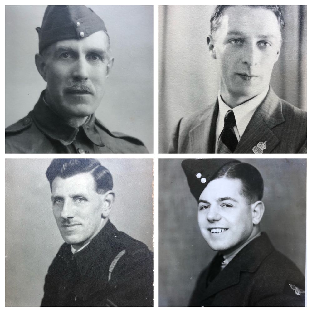 Home Guardsman; ARP Warden in civvies; ARP warden in uniform; RAF airman