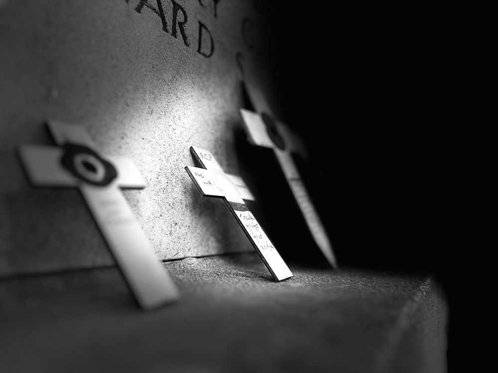 Crosses of remembrance laid at the Menin Gate