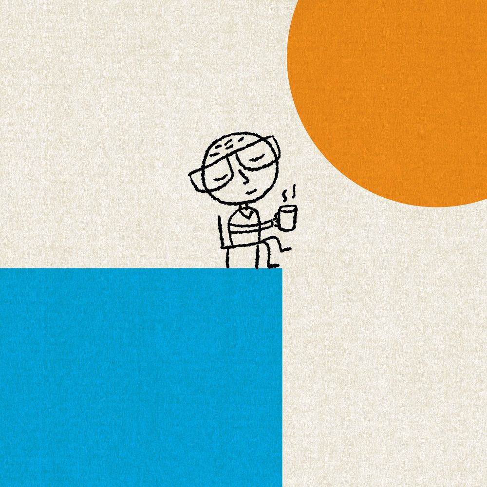 Happy guy with cup of coffee basking in the sun