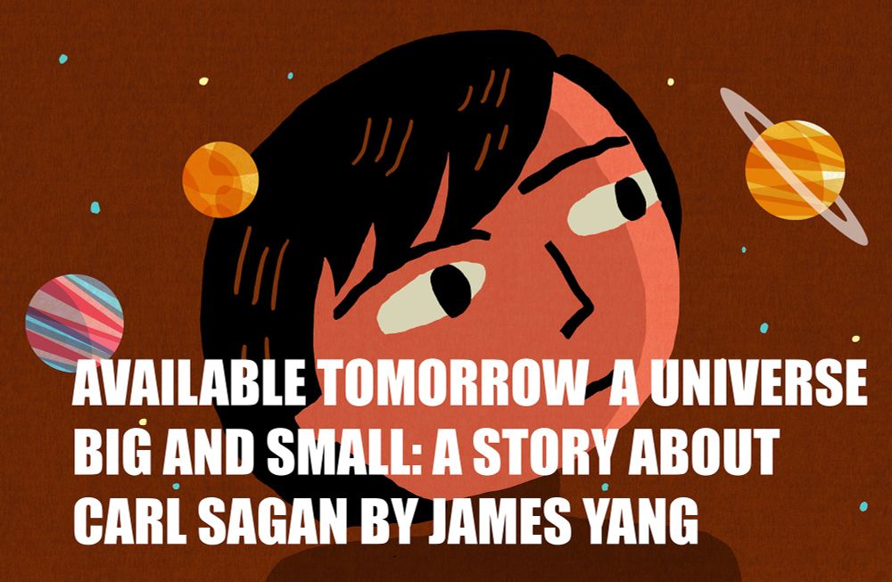 Young Carl Sagan surrounded by planets and stars
