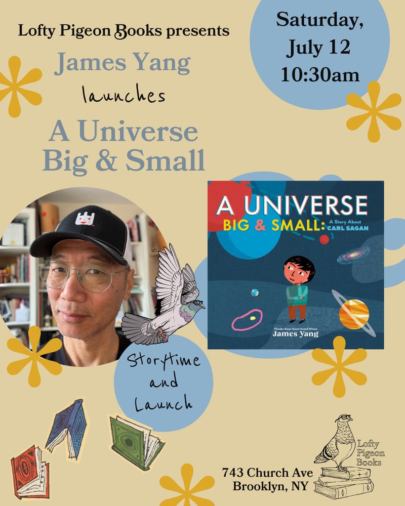 Promotion with photo of the Author/Artist and his book about Carl Sagan as a young boy exploring the universe big and small.