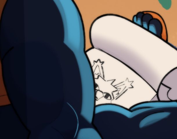 Sir Fuzzylad looking at you from the sketchbook page.