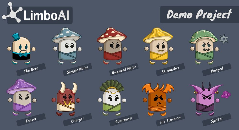 Ten various characters for a small demo game. All characters are of similar size, but they wear different outfits and have various color schemes.