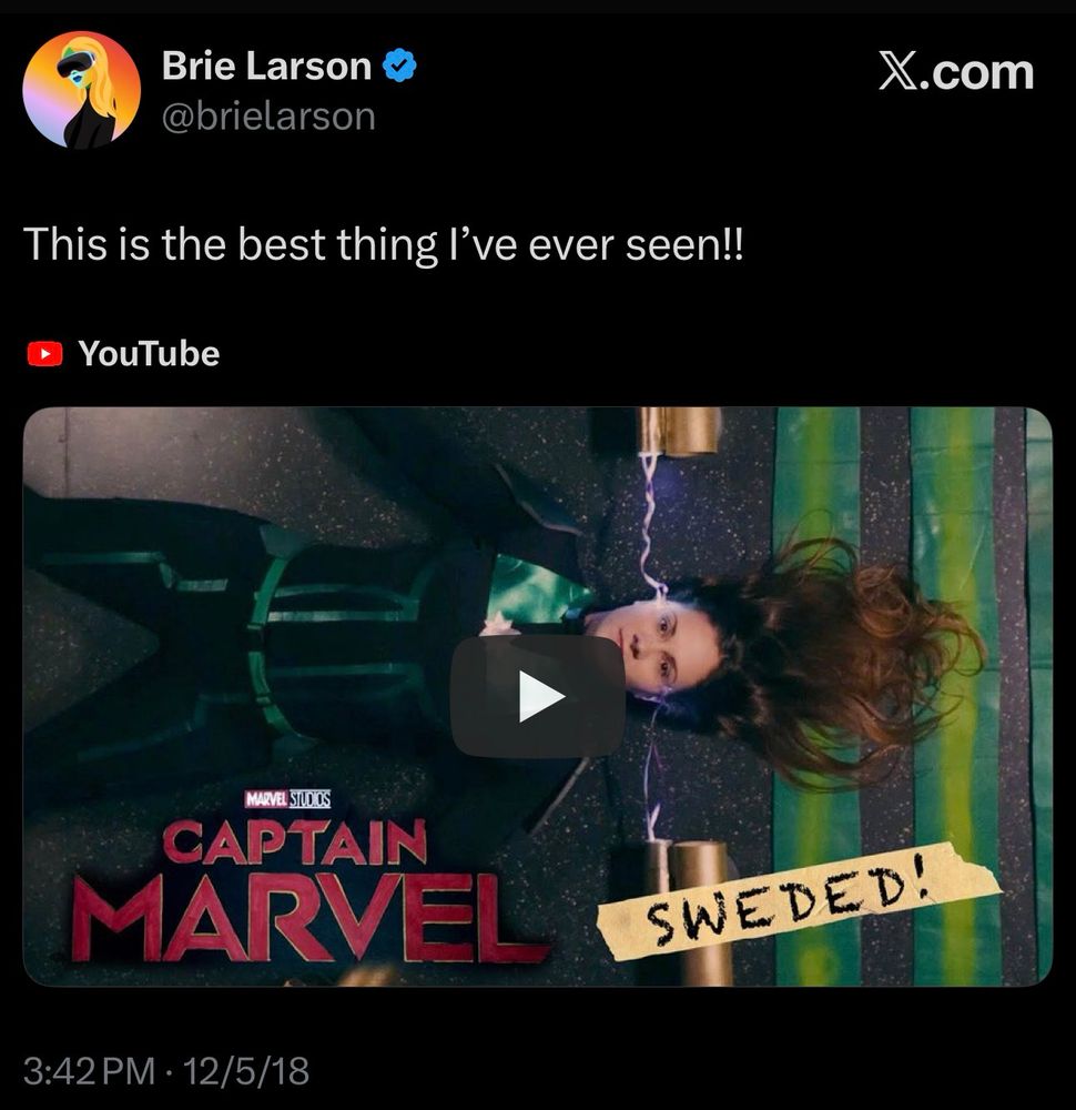 screenshot of brie larson's tweet saying "This is the best thing I've ever seen!!"