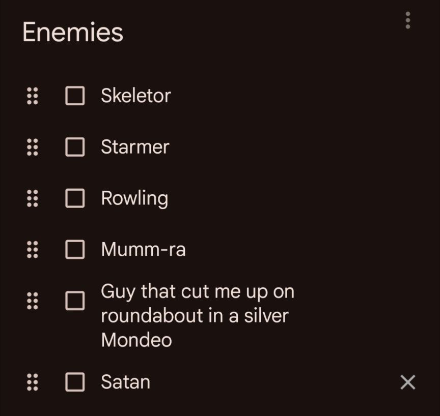 Mu list of enemies 