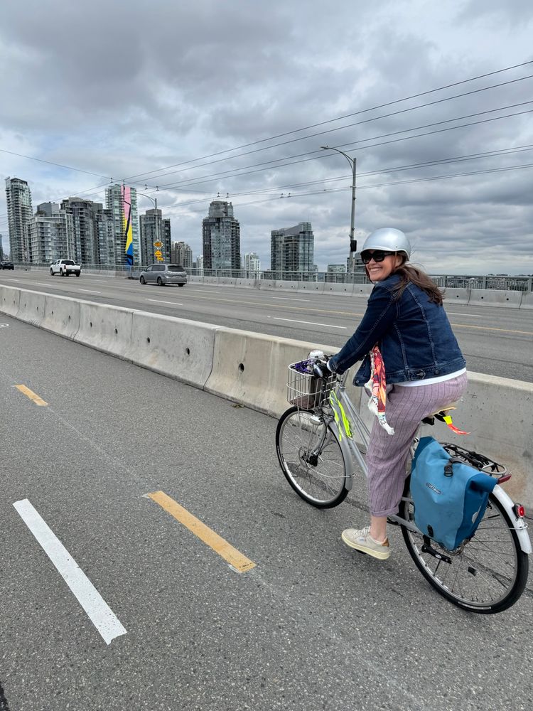 Me cycling on the new Granville Connector protected bike lane.