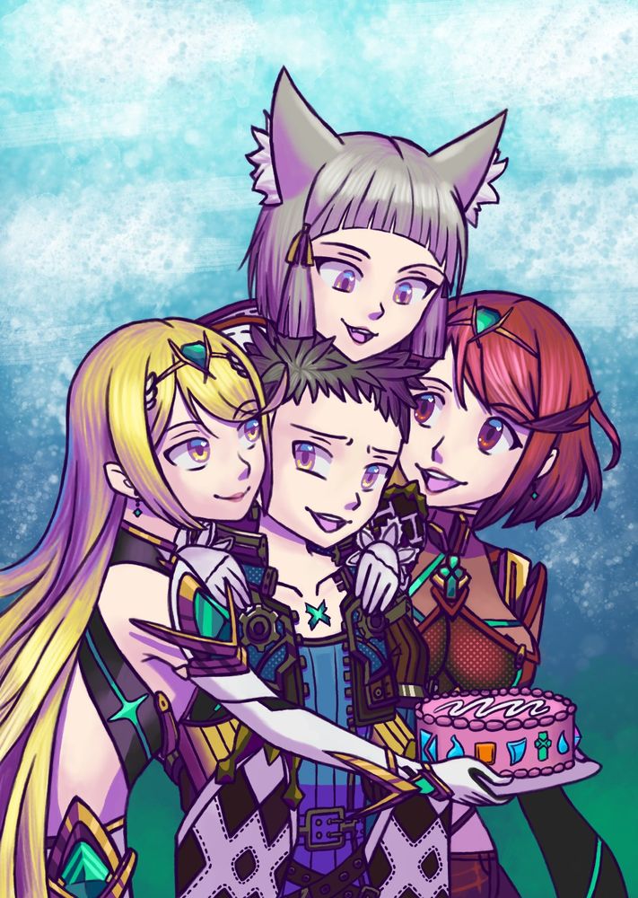 I made this drawing for the 5th anniversary of Xenoblade Chronicles 2. I rushed it and realized some details were wrong days after initially posting it.