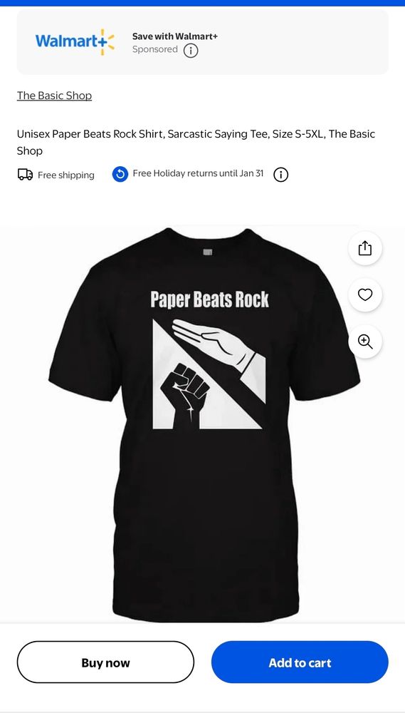 Paper beats rock black T-shirt with a Nazi salute as paper and the Black fist as rock from rock paper scissors.