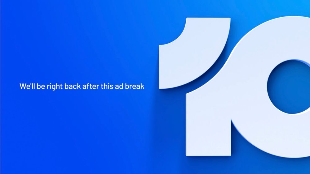 A screencap from the 10 iOS app. Channel 10 is on an ad break, and will be right back.