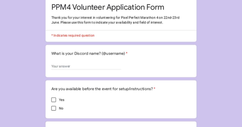 PPM4 Volunteer Application Form