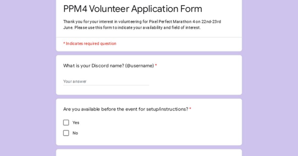 PPM4 Volunteer Application Form