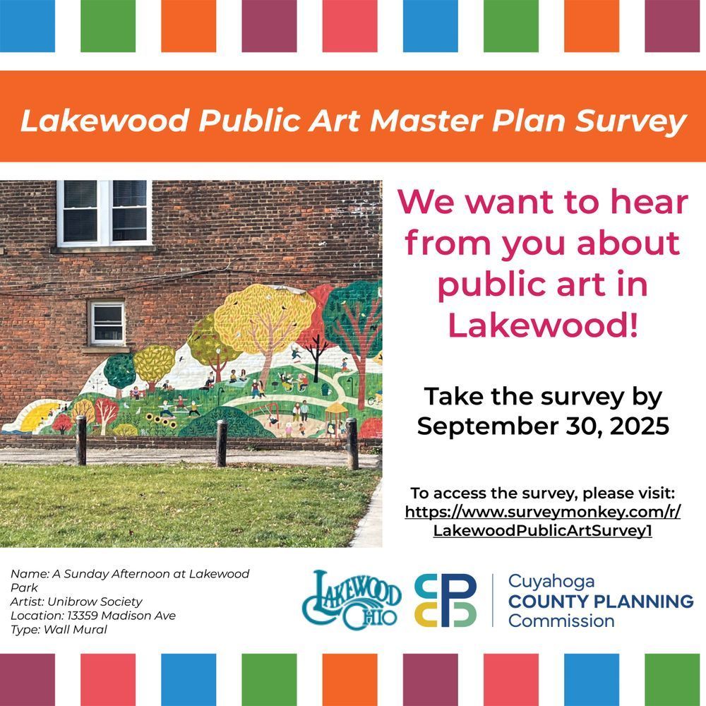 Public Art Master Plan Survey flyer. Features an image of a mural on a wall, with similar text from the post.