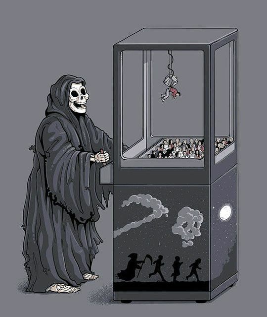 Death playing the claw machine tries for trump.