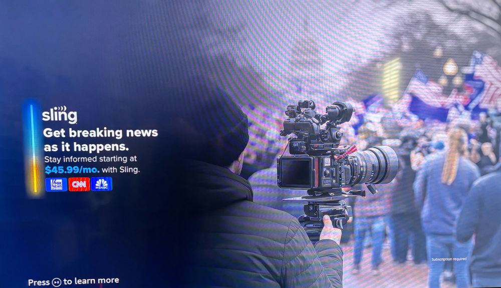 An advertisement for Sling TV offering news channels for $45.99/month.