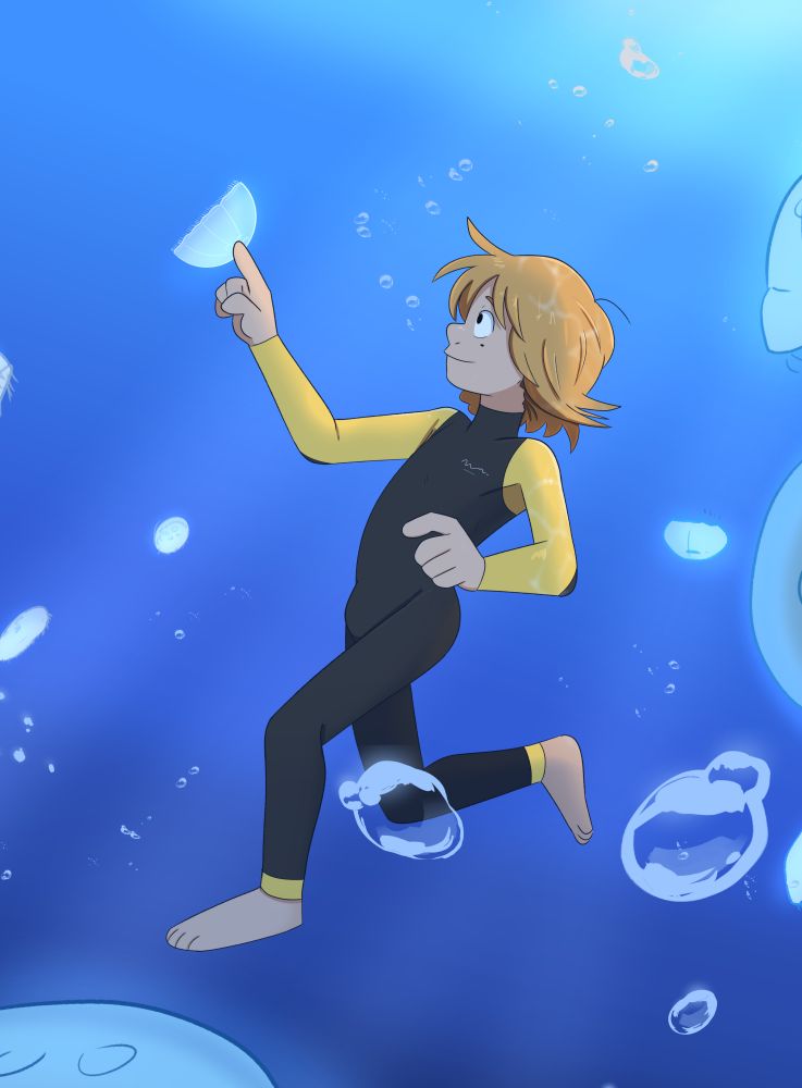 Finn with the Moon Jellies! They don't hurt at all! 
