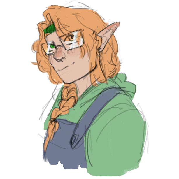 A digital painting of GeminiTay's green life series character. Unlike their Minecraft skin, she wears glasses. She looks up at the camera with a gentle smile on her face. 