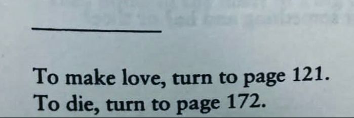 To make love, turn to page 121.
To die, turn to page 172.