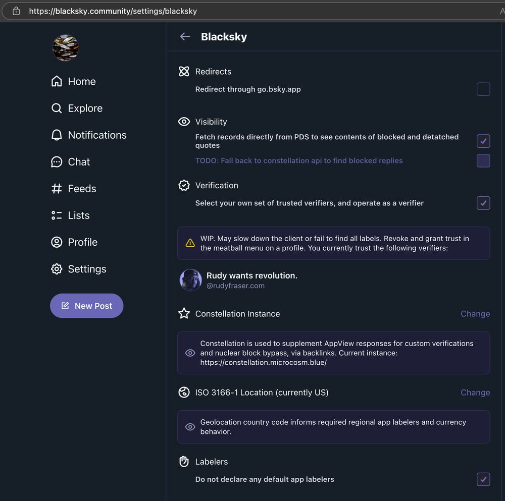 screenshot of blacksky.community settings/blacksky