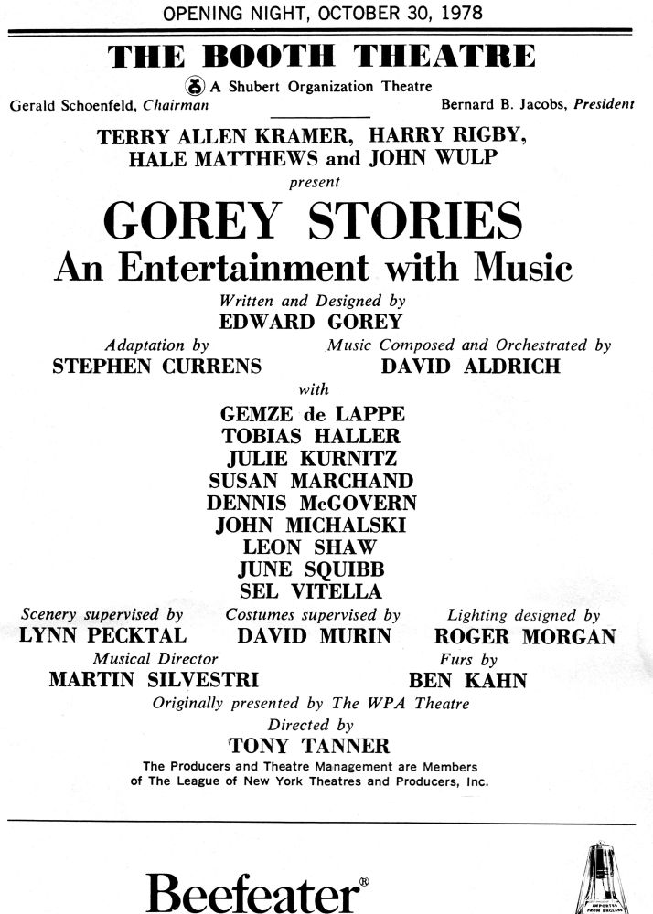 Playbill castlist for Gorey Stories