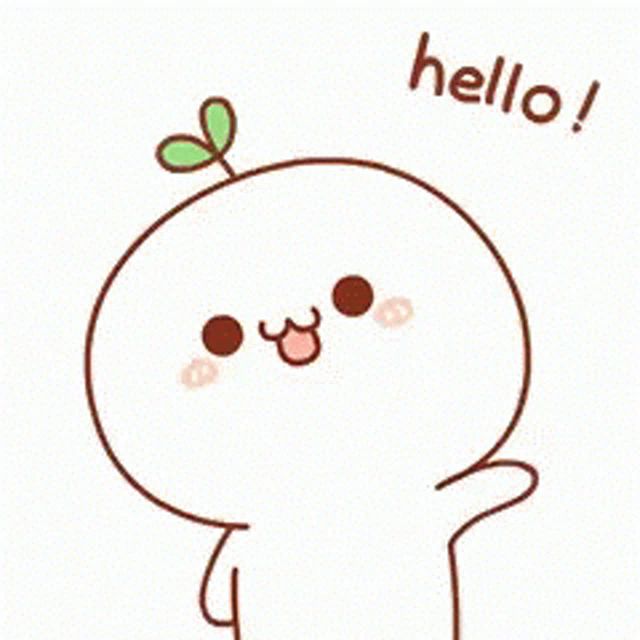 a cartoon character with a plant growing out of it 's head and the words `` hello ! ''