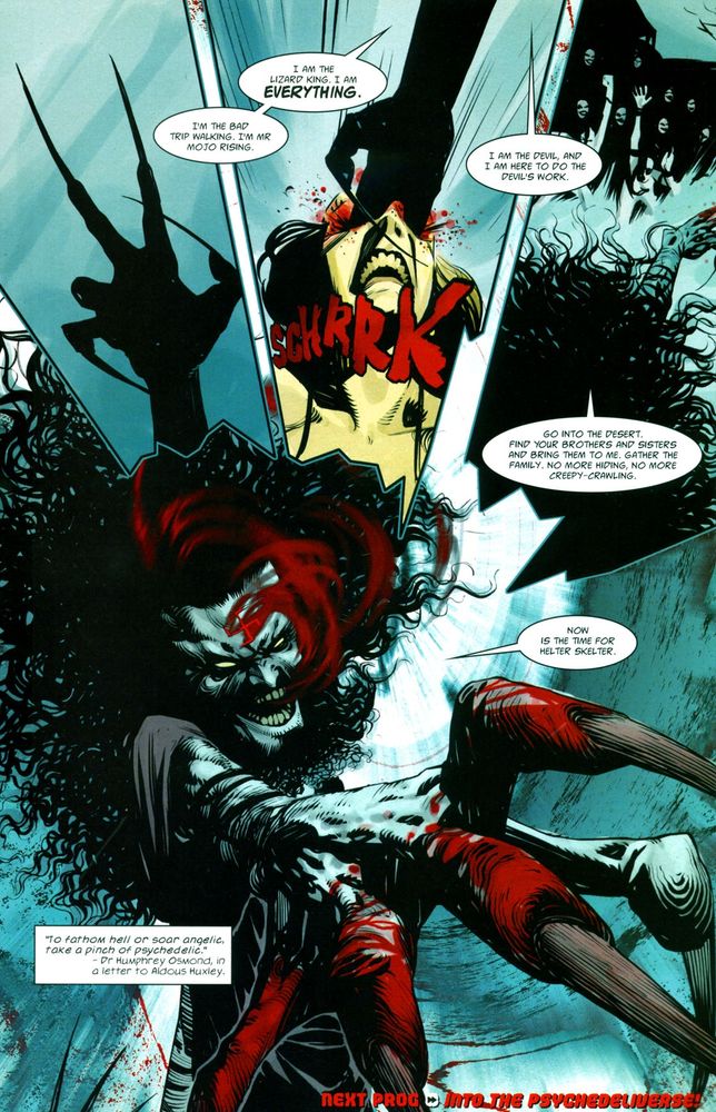 The introduction of Charles Manson in the comic book series Storming Heaven