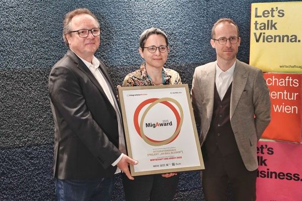 Geschäftsführer Martin Wurzenrainer, Projektleiterin Lydia Rössler, Geschäftsführer der Wirtschaftsagentur Wien Dominic Weiss